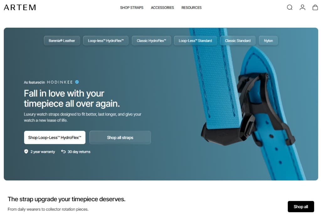 Artem Straps Shopify leather watch straps store preview