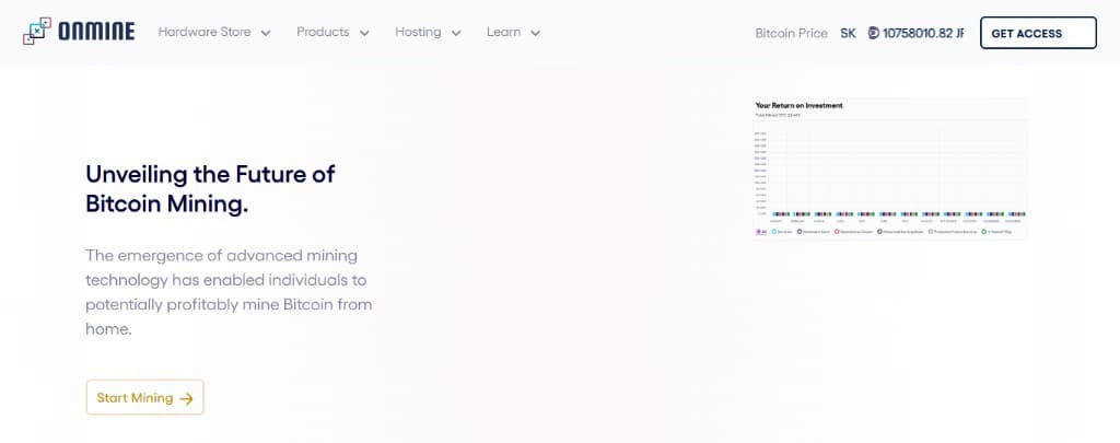 Onmine cryptocurrency mining analytics — marketing site preview
